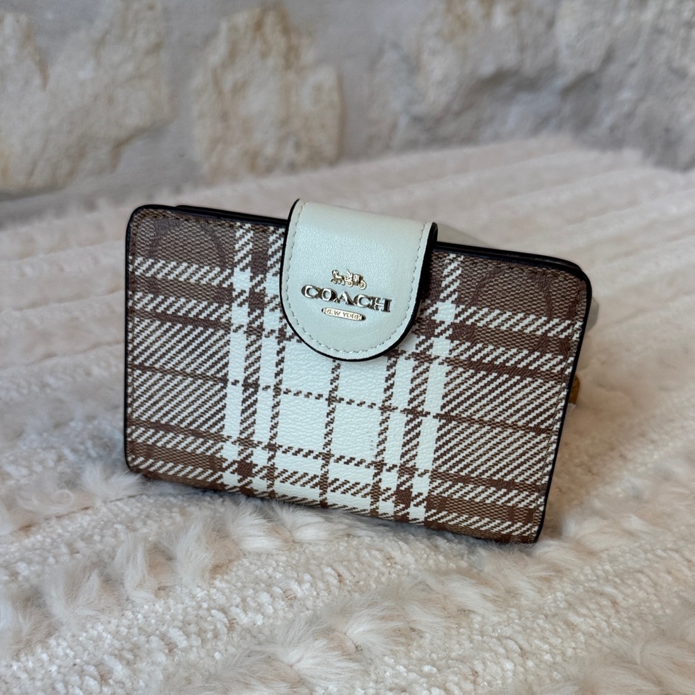 Coach Checkered Brown and Cream Wallet